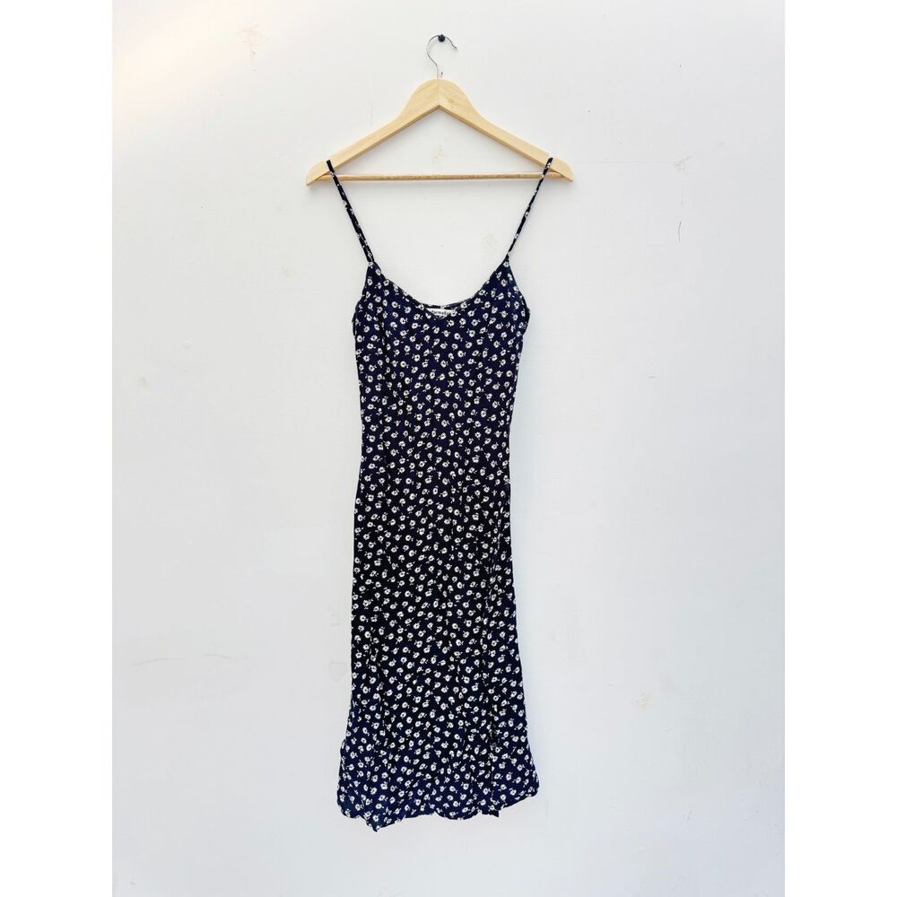 Reformation Crimini Black Ditsy Floral Slip Midi Dress Size 0